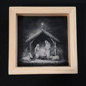 Nativity themed 6x6 engraved ceramic tile framed