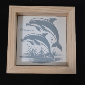 Dolphin Love Themed 6×6 Engraved Ceramic Tile Framed