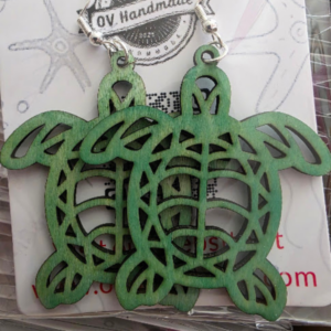 Green Turtle Engraved Earrings