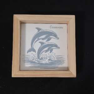 Dolfins Themed 6×6 Engraved Ceramic Tile Framed