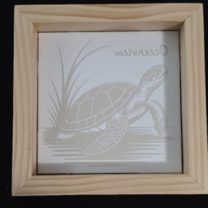 Sea Turtle Art Themed 6×6 Engraved Ceramic Tile Framed