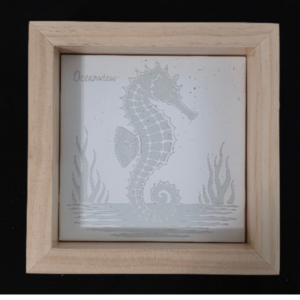 Seahorse Themed 6×6 Engraved Ceramic Tile Framed