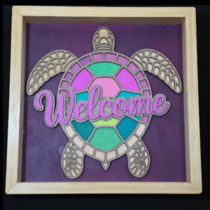 Purple Turtle welcome Wall Art 13.5 x 13.5 Frame