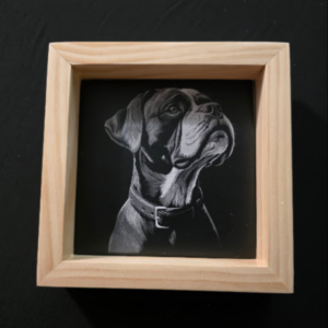 Boxer dog themed 6x6 engraved ceramic tile framed