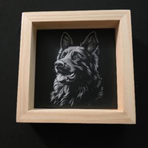 Premium Dog themed 6×6 engraved ceramic tile framed
