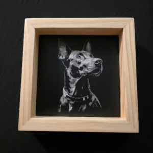 Dog Art  themed 6x6 engraved ceramic tile framed