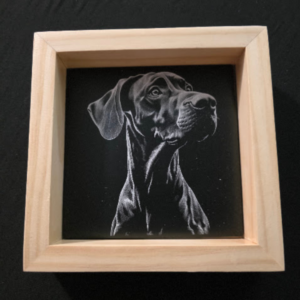 Dog work themed 6x6 engraved ceramic tile framed