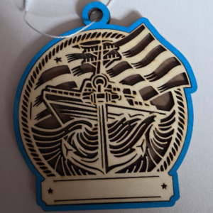 Boat Style Blue Engraved Ornament