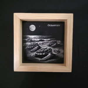 Turtle Ocean Themed 6×6 Engraved Ceramic Tile Framed