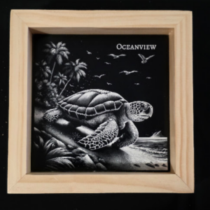 Turtle Spirit Themed 6×6 Engraved Ceramic Tile Framed