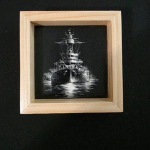 Boat themed 6x6 engraved ceramic tile framed