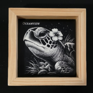 Turtle Beach Vibes Themed 6×6 Engraved Ceramic Tile Framed