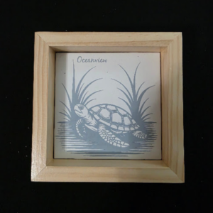 Sea Turtle Love Themed 6×6 Engraved Ceramic Tile Framed