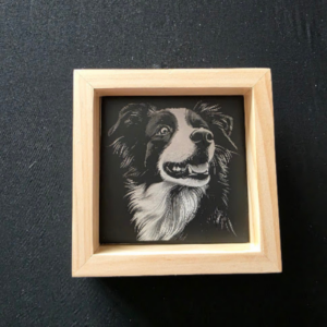 Dog themed 6x6 engraved ceramic tile framed