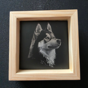 Siberian Husky themed 6x6 engraved ceramic tile framed