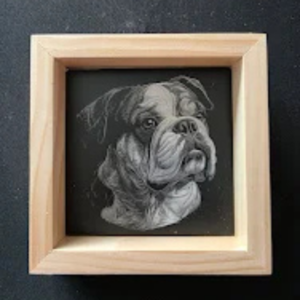 English Bulldog themed 6×6 engraved ceramic tile framed