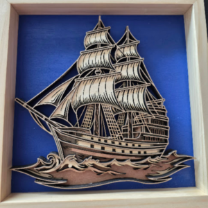 Sailing Drift Boat 3D Wall Art 13.5 x 13.5 Frame
