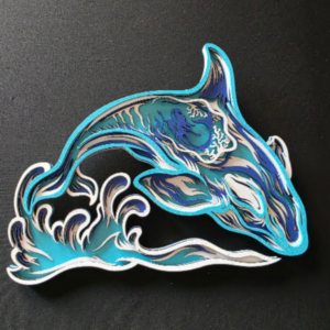 Wavy Ocean Fish Unframed Wall Art